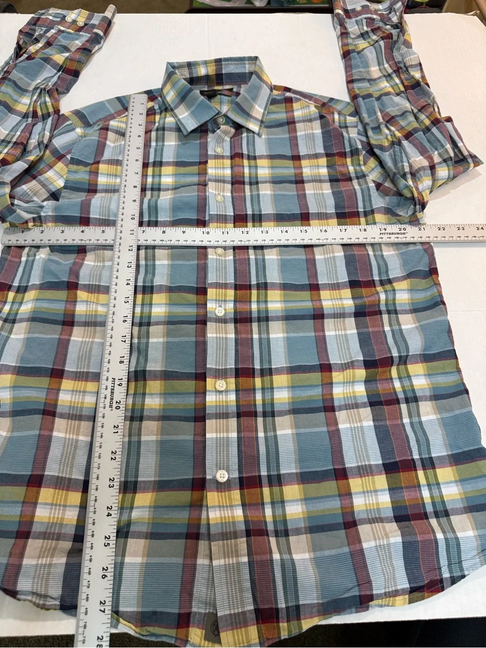 Banana Republic Slim Fit Plaid Button Front Shirt Large Blue Yellow Long Sleeve